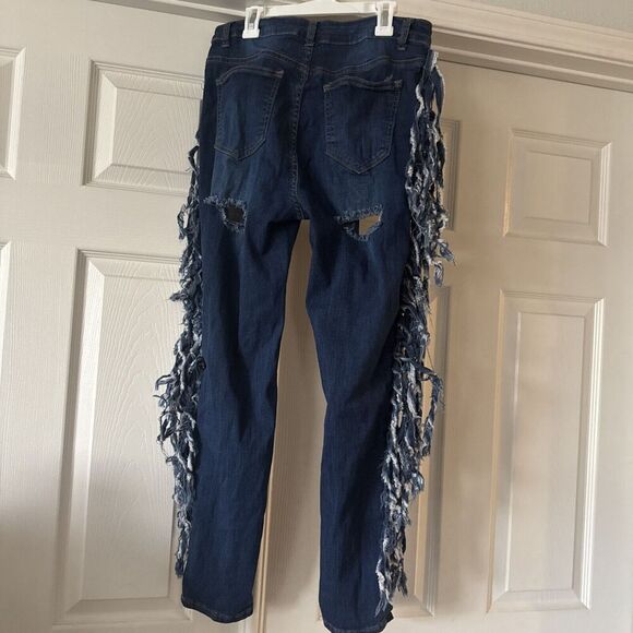 United We Stand Fringed Distressed Jeans Jr Womens Sz 15 USA Festival Boho Denim - Picture 9 of 14